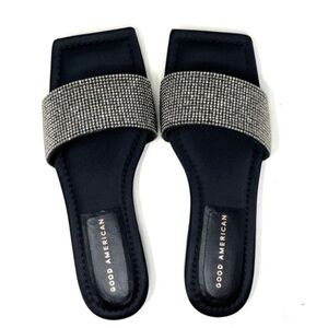 Good American size 9 black and silver gem strap dressy flats, New with box